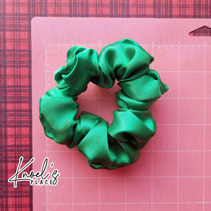 Emerald Green Handmade Scrunchies | Double-Layer Satin & Chiffon Oversized or Single Layer Satin Hair Ties