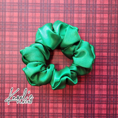 Emerald Green Handmade Scrunchies | Double-Layer Satin & Chiffon Oversized or Single Layer Satin Hair Ties