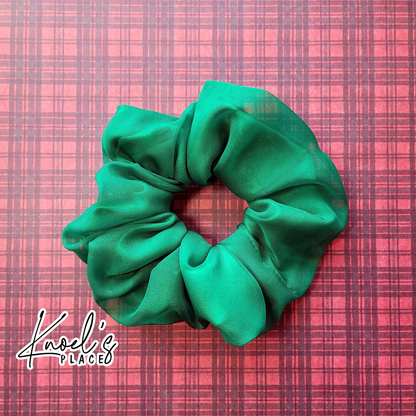 Emerald Green Handmade Scrunchies | Double-Layer Satin & Chiffon Oversized or Single Layer Satin Hair Ties