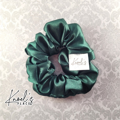 Evergreen Handmade Scrunchies | Double-Layer Satin & Chiffon Oversized or Single Layer Satin Hair Ties
