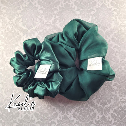 Evergreen Handmade Scrunchies | Double-Layer Satin & Chiffon Oversized or Single Layer Satin Hair Ties