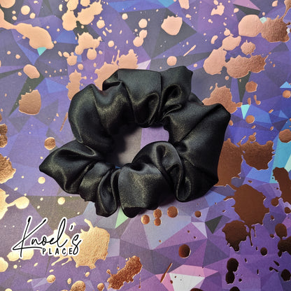 Obsidian Black Handmade Scrunchies | Double-Layer Satin & Chiffon Oversized or Single Layer Satin Hair Ties