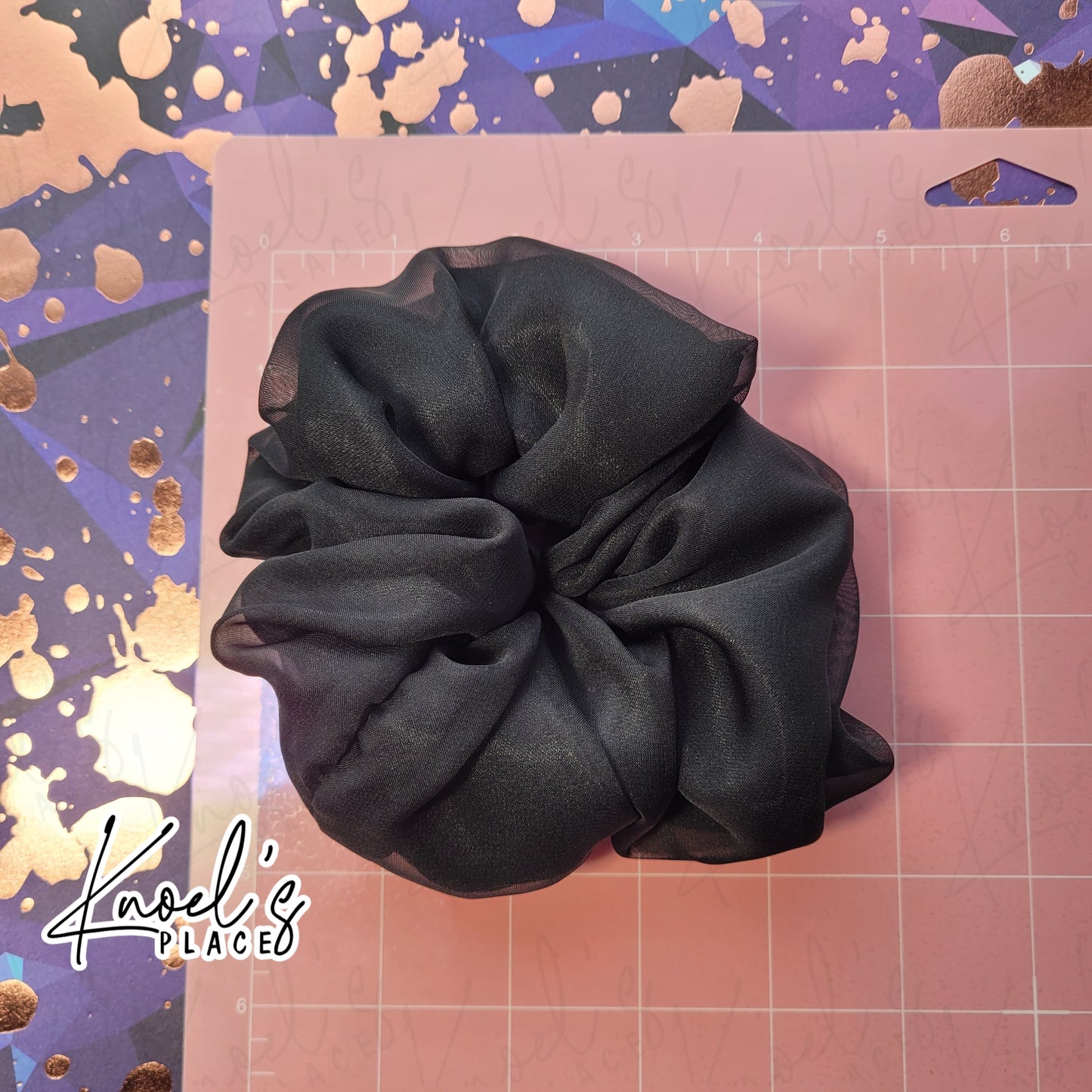 Obsidian Black Handmade Scrunchies | Double-Layer Satin & Chiffon Oversized or Single Layer Satin Hair Ties