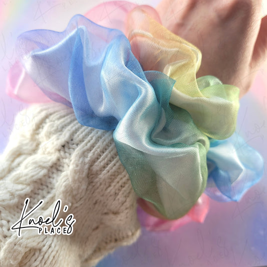 Rainbow Quartz Handmade Scrunchies | Double-Layer Satin & Organza Oversized or Single Layer Satin Hair Ties | Luxury Hair Accessory