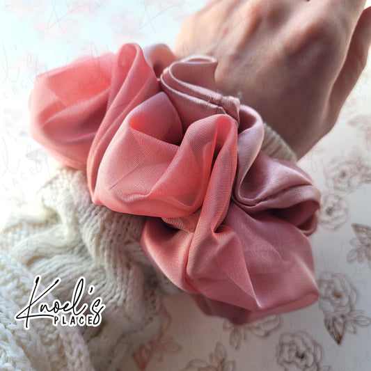 Rose Quartz Pink Handmade Scrunchies | Double-Layer Satin & Chiffon Oversized or Single Layer Satin Hair Ties