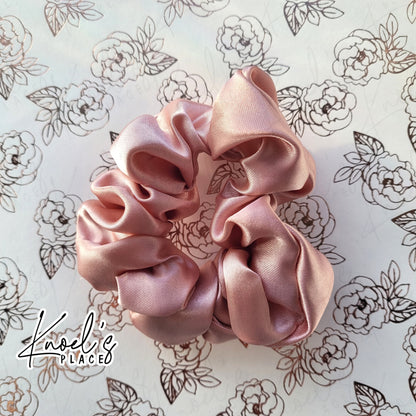 Rose Quartz Pink Handmade Scrunchies | Double-Layer Satin & Chiffon Oversized or Single Layer Satin Hair Ties