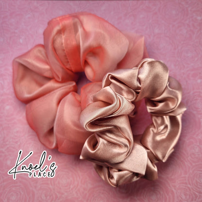 Rose Quartz Pink Handmade Scrunchies | Double-Layer Satin & Chiffon Oversized or Single Layer Satin Hair Ties