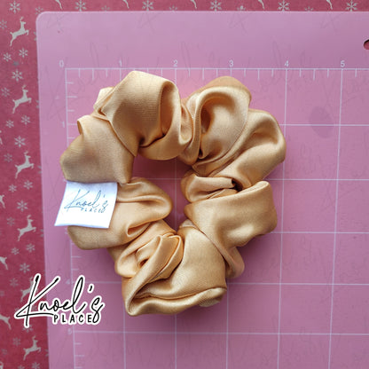 Auld Gold Handmade Scrunchies | Double-Layer Satin & Chiffon Oversized or Single Layer Satin Hair Ties