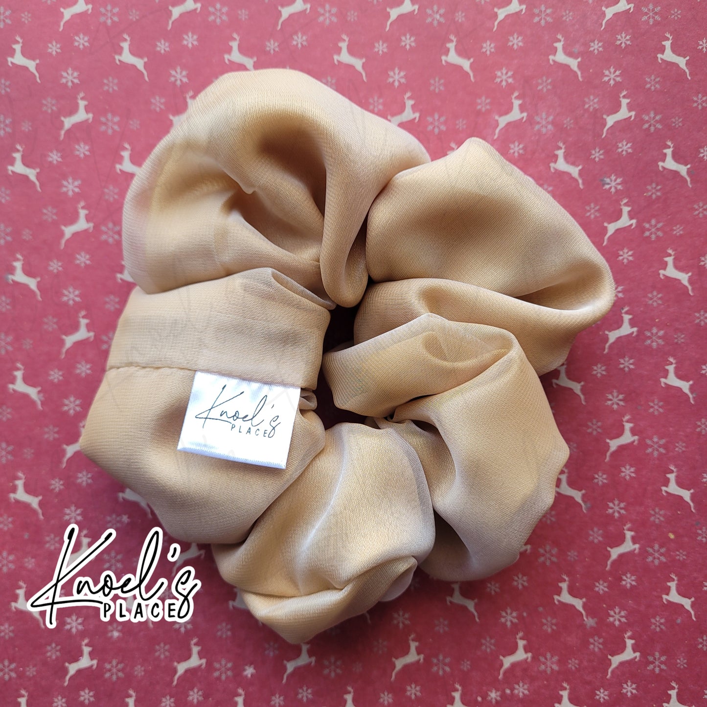 Auld Gold Handmade Scrunchies | Double-Layer Satin & Chiffon Oversized or Single Layer Satin Hair Ties