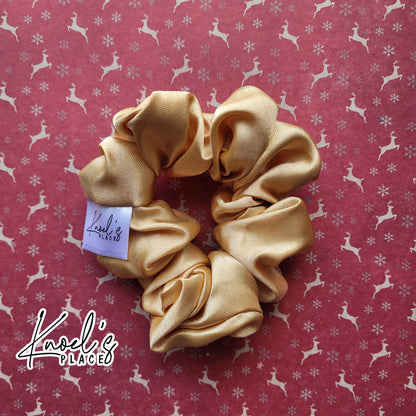 Auld Gold Handmade Scrunchies | Double-Layer Satin & Chiffon Oversized or Single Layer Satin Hair Ties