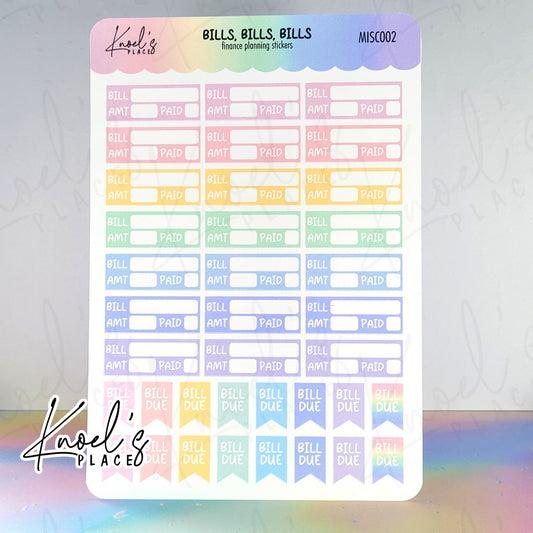 Bills, Bills, Bills | Pastel Sticker Sheet | Finance Planning Stickers