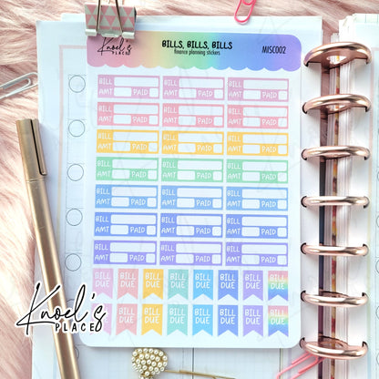 Bills, Bills, Bills | Pastel Sticker Sheet | Finance Planning Stickers