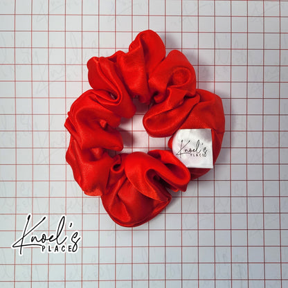 Candy Red Handmade Scrunchies | Double-Layer Satin & Chiffon Oversized or Single Layer Satin Hair Ties