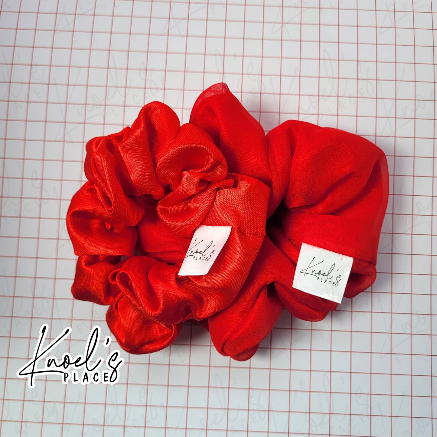 Candy Red Handmade Scrunchies | Double-Layer Satin & Chiffon Oversized or Single Layer Satin Hair Ties