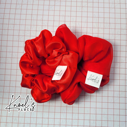 Candy Red Handmade Scrunchies | Double-Layer Satin & Chiffon Oversized or Single Layer Satin Hair Ties