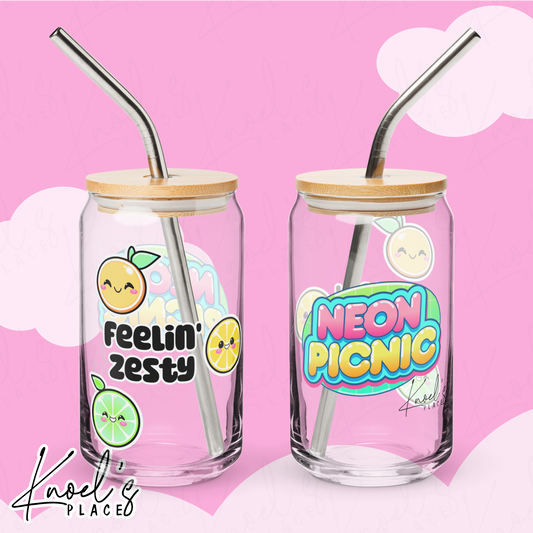 Feelin' Zesty Neon Picnic Citrus Can-shaped glass