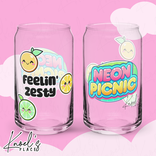 Feelin' Zesty Neon Picnic Citrus Can-shaped glass