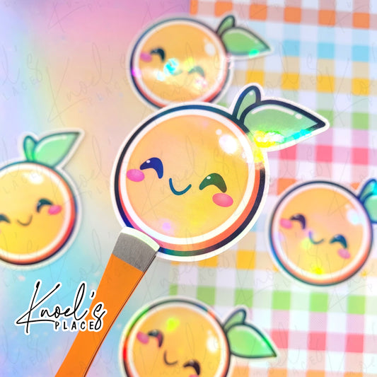 Clem Orange Holographic Vinyl Sticker Decal | Neon Picnic