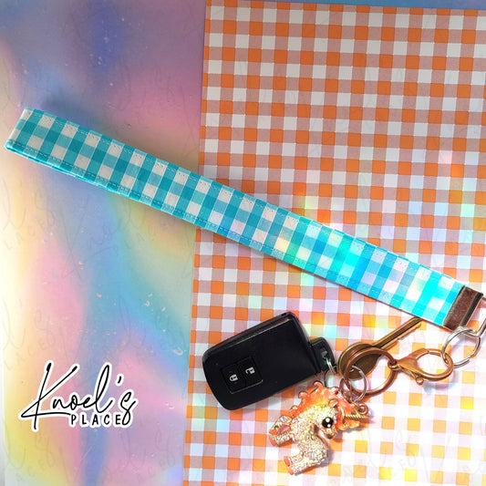 Cloud Soda (Blue) | Neon Picnic Gingham Wristlet Keychain