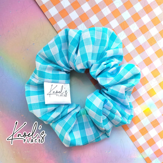 Cloud Soda (Blue) | Neon Picnic Gingham Handmade Cotton Scrunchie