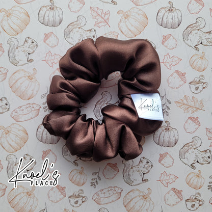 Cocoa Brown Handmade Scrunchies | Double-Layer Satin & Chiffon Oversized or Single Layer Satin Hair Ties
