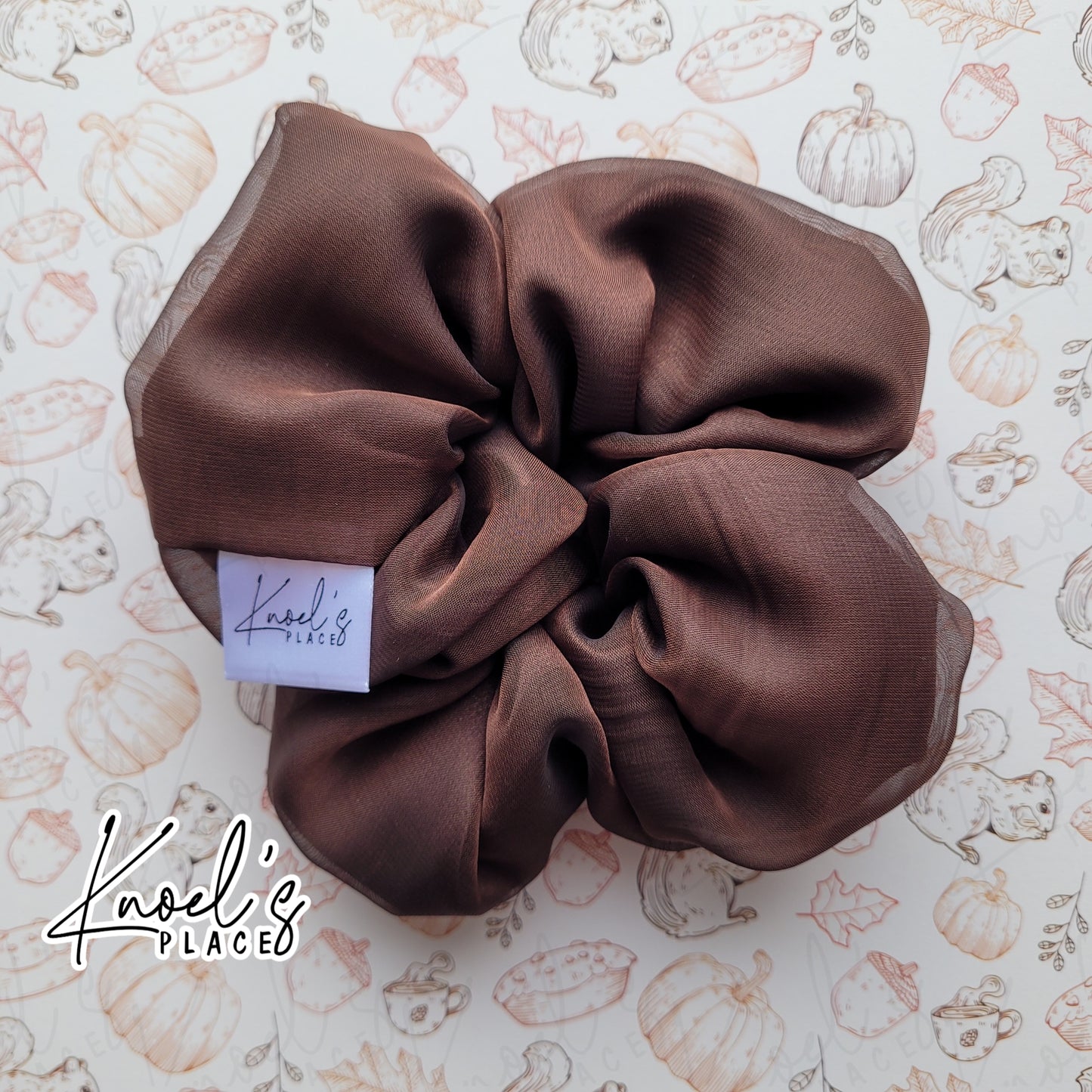 Cocoa Brown Handmade Scrunchies | Double-Layer Satin & Chiffon Oversized or Single Layer Satin Hair Ties