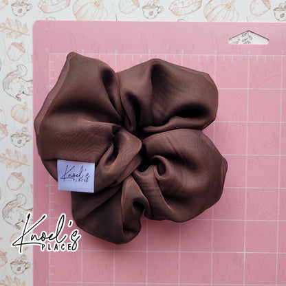 Cocoa Brown Handmade Scrunchies | Double-Layer Satin & Chiffon Oversized or Single Layer Satin Hair Ties