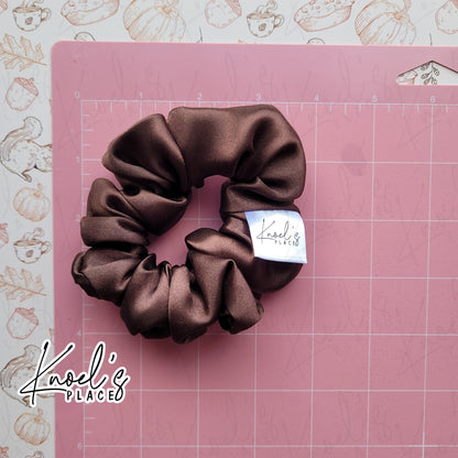 Cocoa Brown Handmade Scrunchies | Double-Layer Satin & Chiffon Oversized or Single Layer Satin Hair Ties