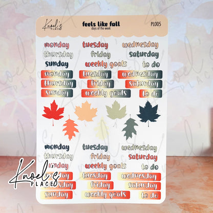 Feels Like Fall Days of the Week Planner Sticker Sheet