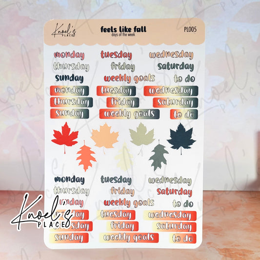 Feels Like Fall Days of the Week Planner Sticker Sheet