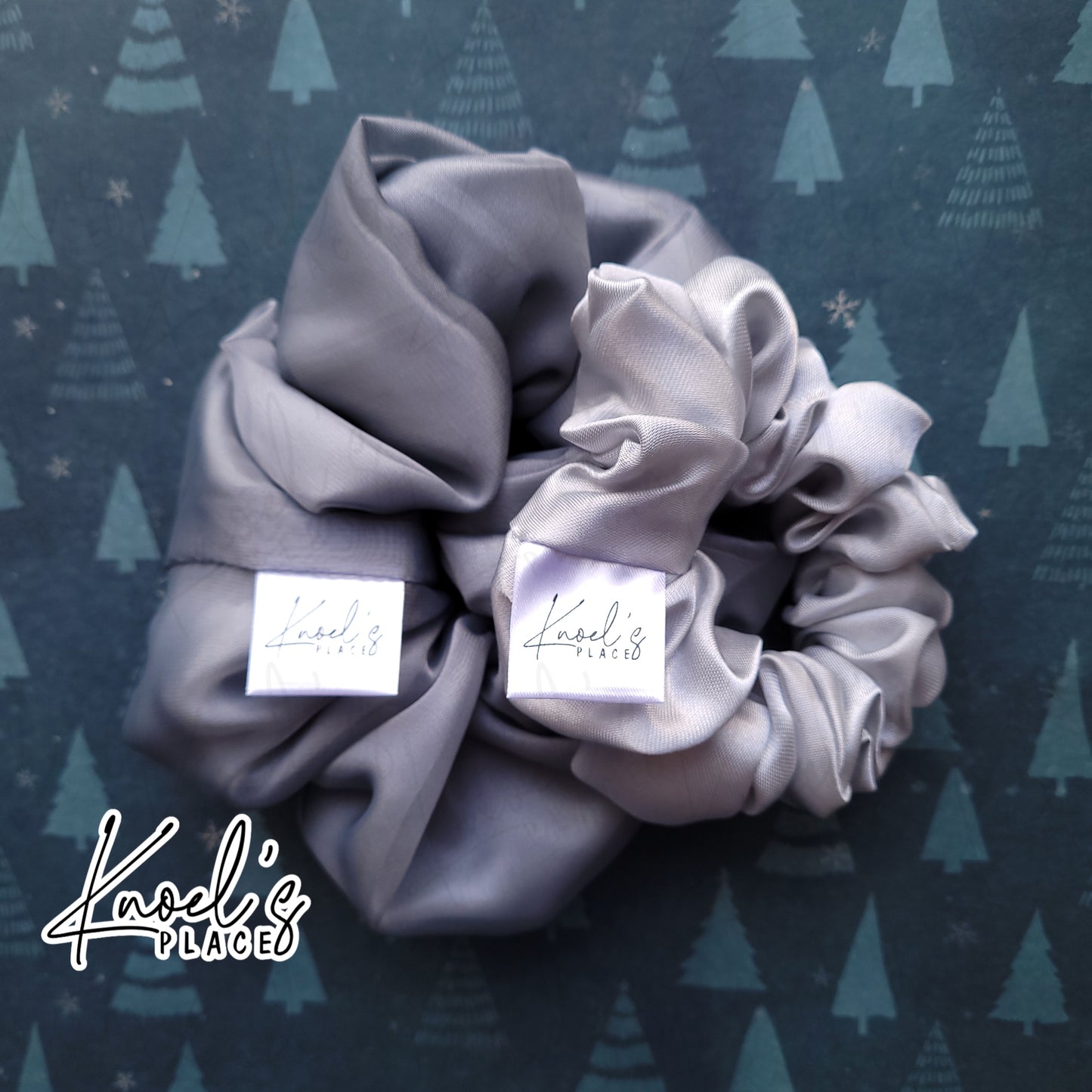 Frostbite Silver Handmade Scrunchies | Double-Layer Satin & Chiffon Oversized or Single Layer Satin Hair Ties