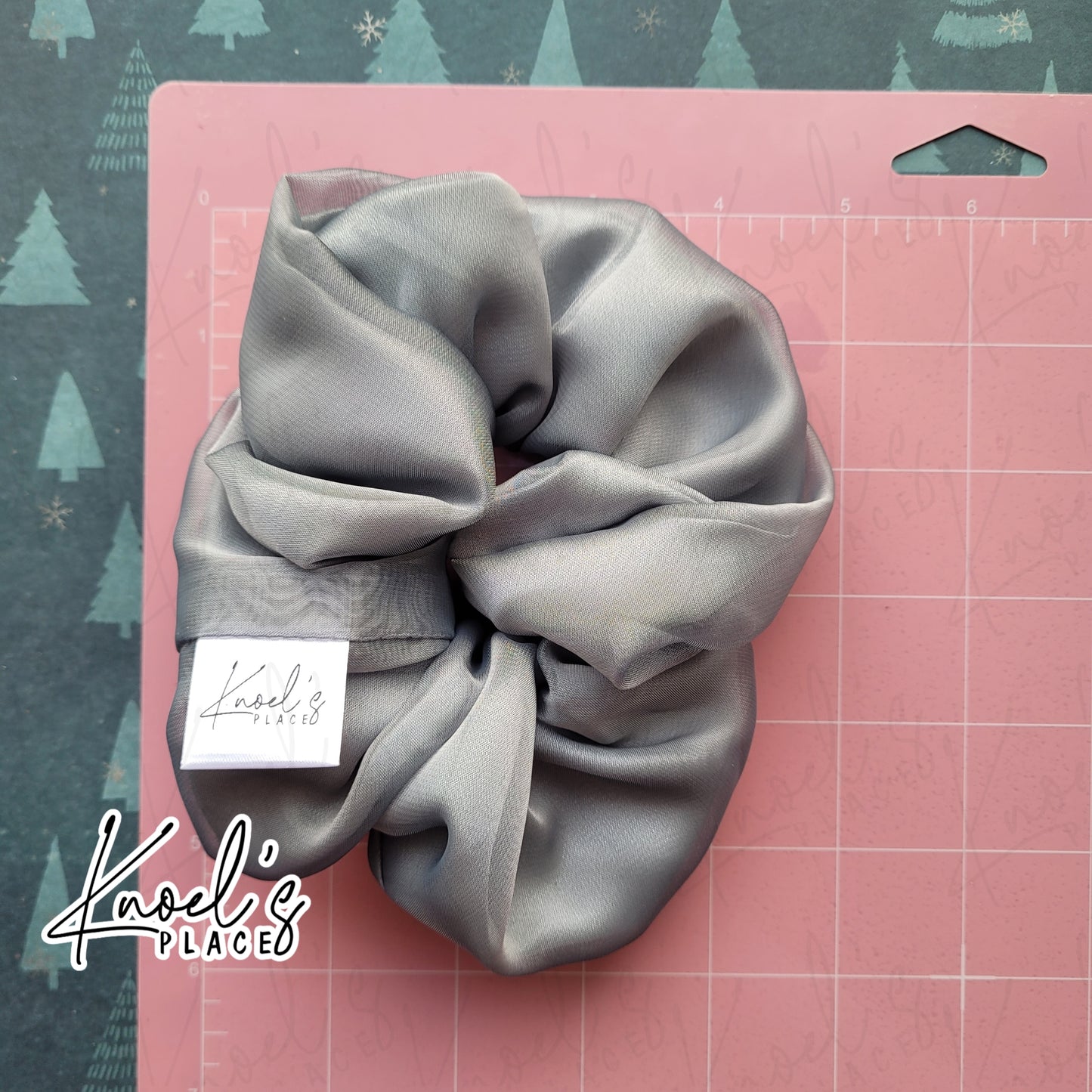 Frostbite Silver Handmade Scrunchies | Double-Layer Satin & Chiffon Oversized or Single Layer Satin Hair Ties