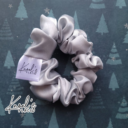 Frostbite Silver Handmade Scrunchies | Double-Layer Satin & Chiffon Oversized or Single Layer Satin Hair Ties