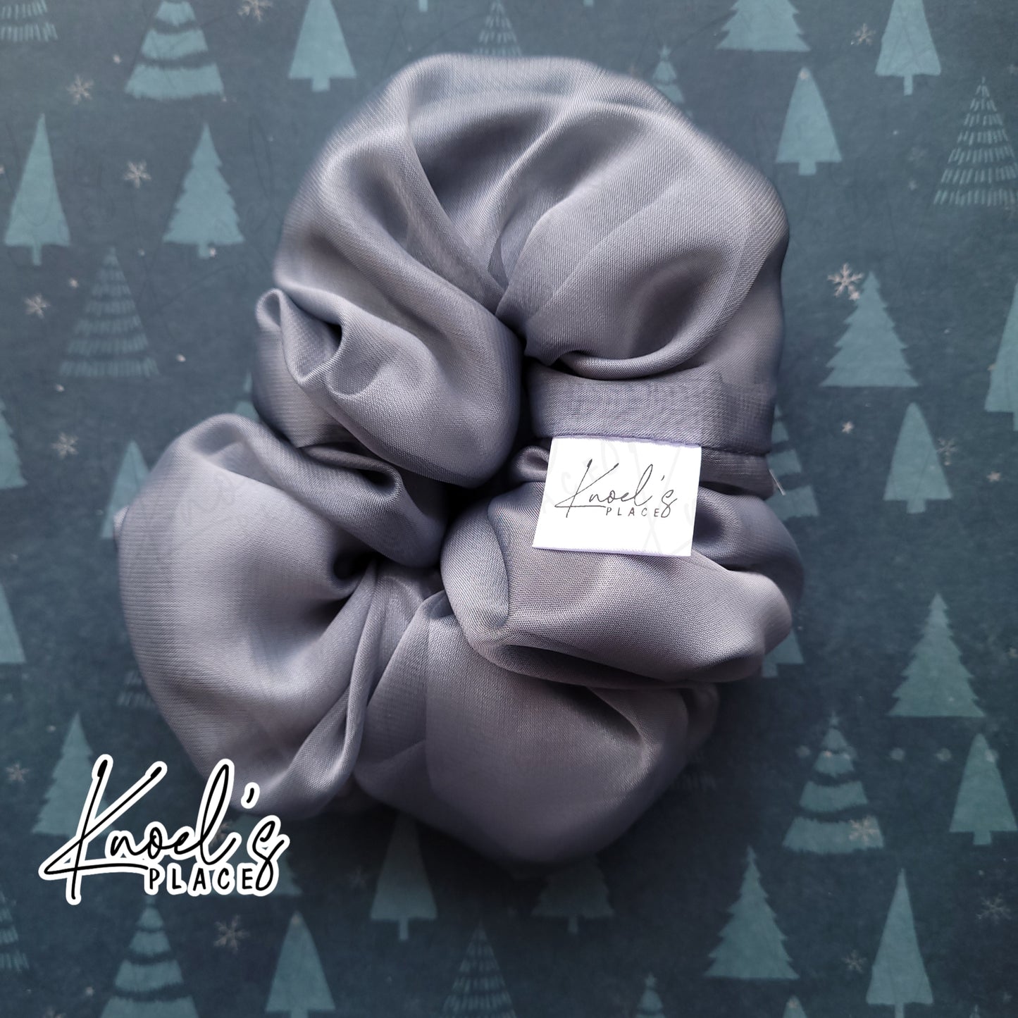 Frostbite Silver Handmade Scrunchies | Double-Layer Satin & Chiffon Oversized or Single Layer Satin Hair Ties