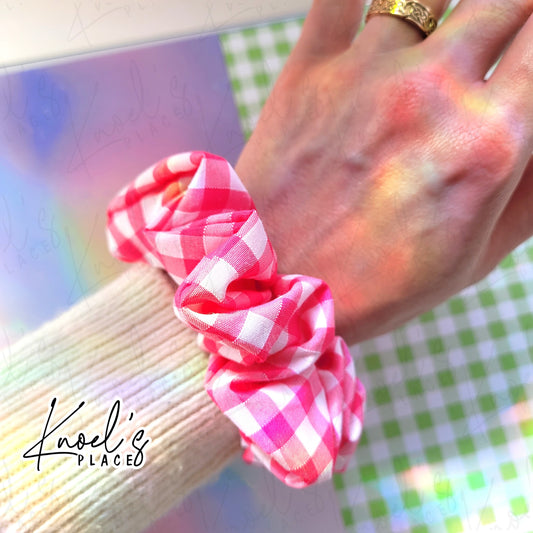 Fruit Punch (Pink) | Neon Picnic Gingham Handmade Cotton Scrunchie