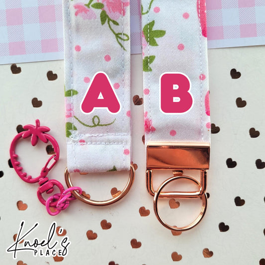 Strawberry Bloom | Handmade Wristlet Keychain Accessory | Stylish Wrist Strap for Keys or Purse