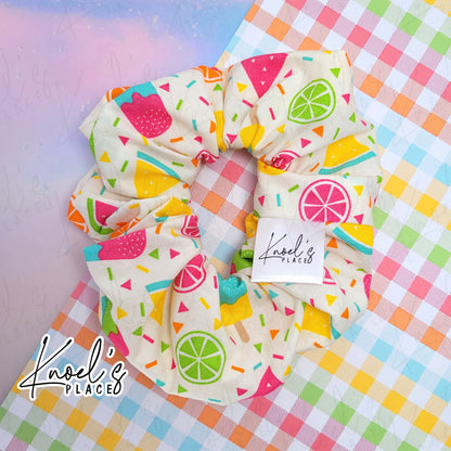 Ivory Neon Picnic Handmade Cotton Scrunchie