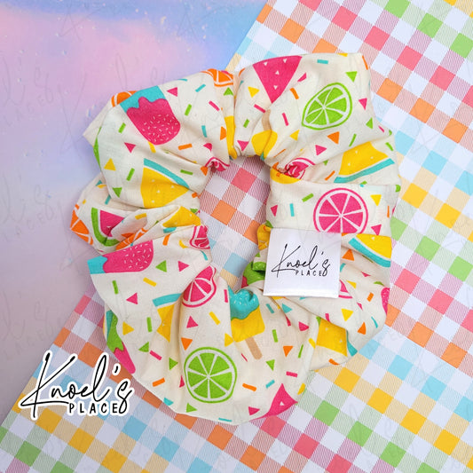 Ivory Neon Picnic Handmade Cotton Scrunchie