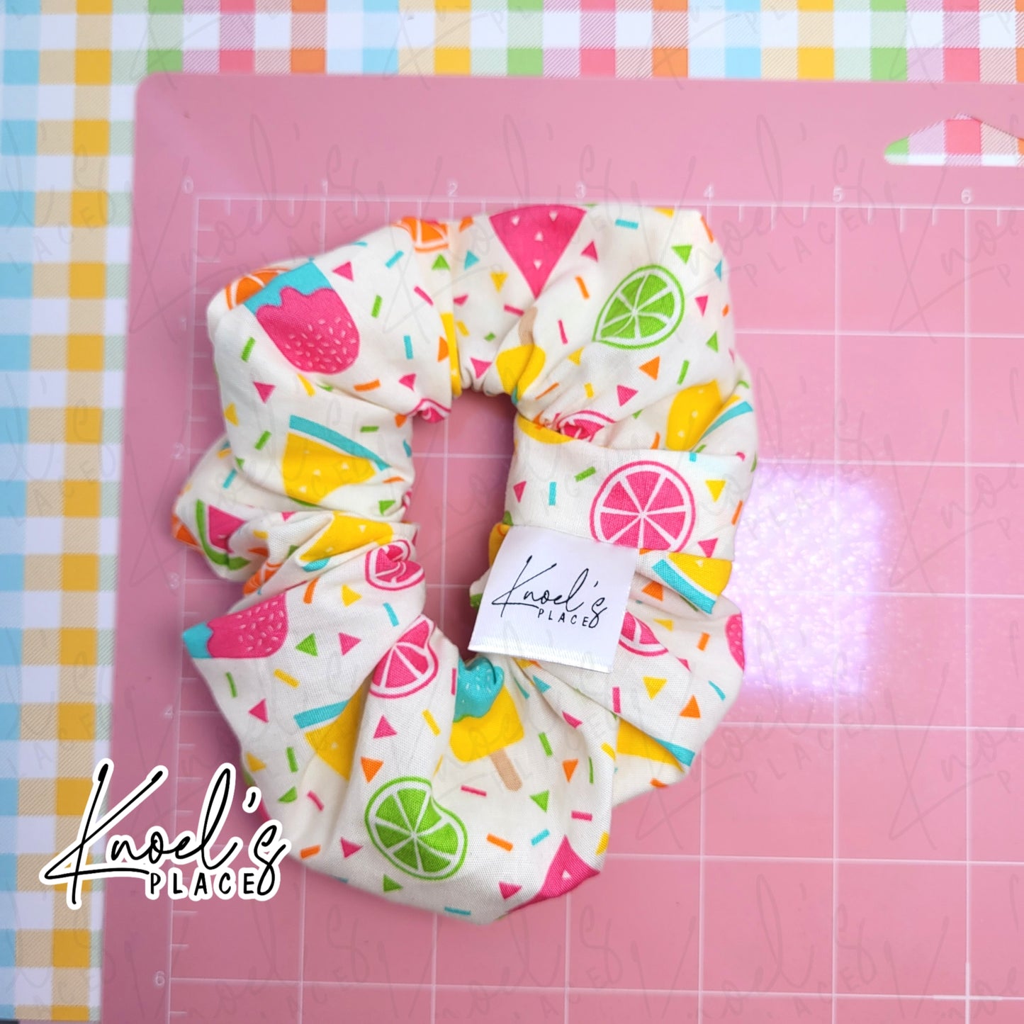 Ivory Neon Picnic Handmade Cotton Scrunchie