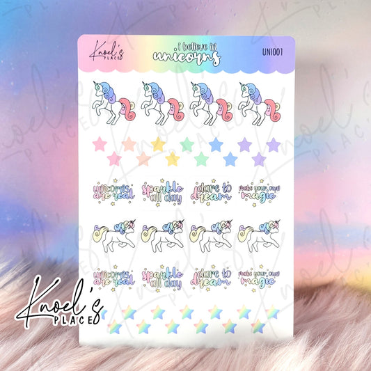 I Believe in Unicorns | Kawaii Unicorn Planner Sticker Sheet