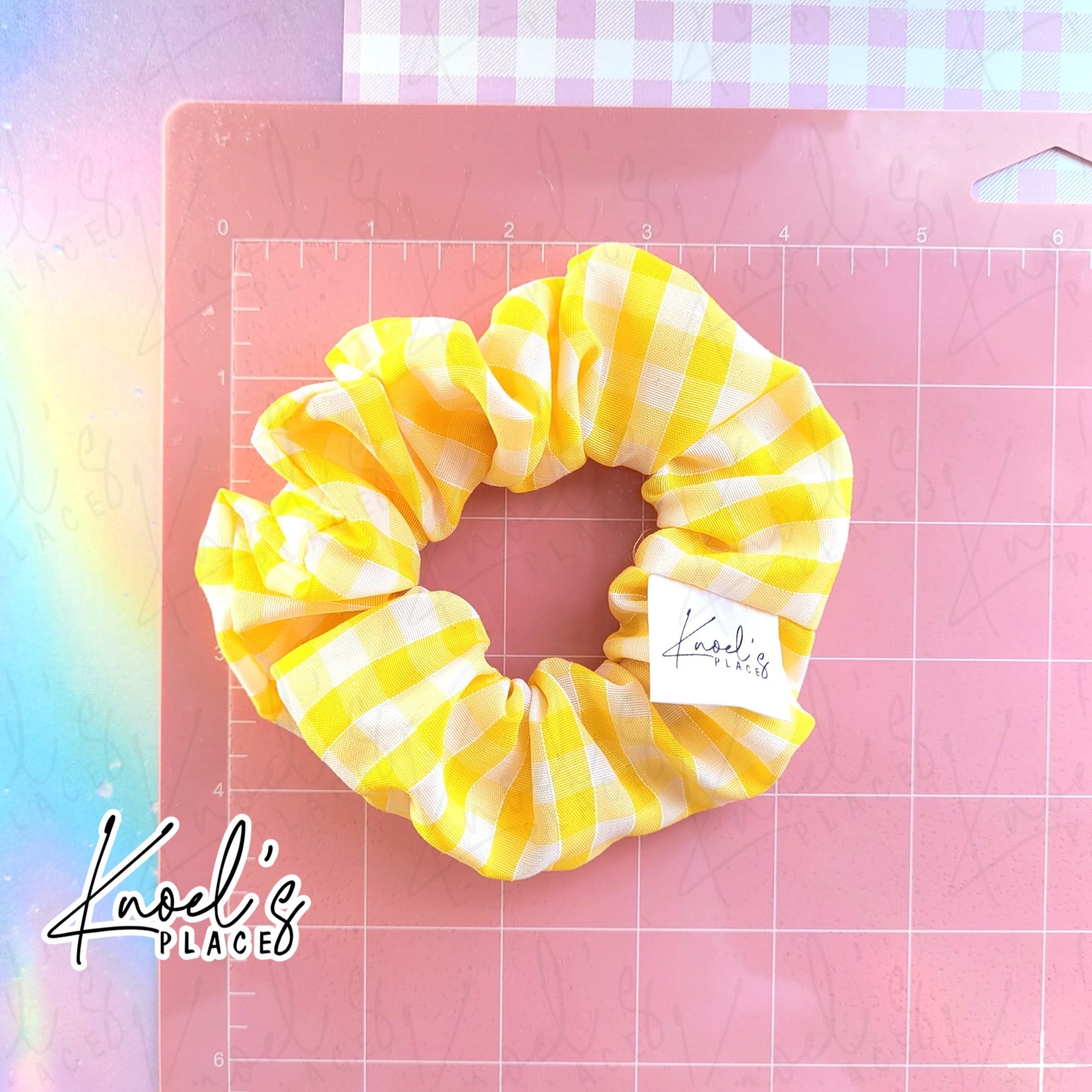Lemon Curd (Yellow) | Neon Picnic Gingham Handmade Cotton Scrunchie