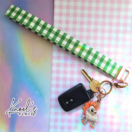 Key Lime Pie (Green) | Neon Picnic Gingham Wristlet Keychain