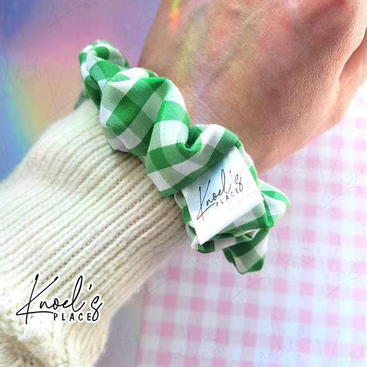 Key Lime Pie (Green) | Neon Picnic Gingham Handmade Cotton Scrunchie