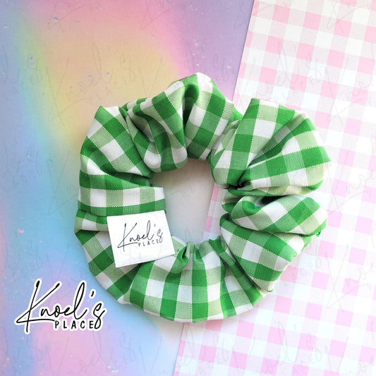 Key Lime Pie (Green) | Neon Picnic Gingham Handmade Cotton Scrunchie