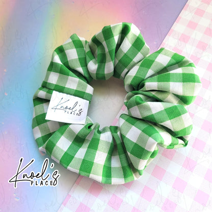 Key Lime Pie (Green) | Neon Picnic Gingham Handmade Cotton Scrunchie