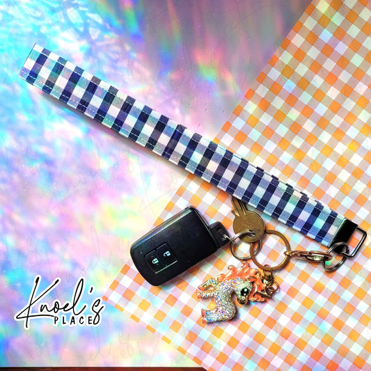 Midnight Snack (Navy) | Neon Picnic Gingham Wristlet Keychain