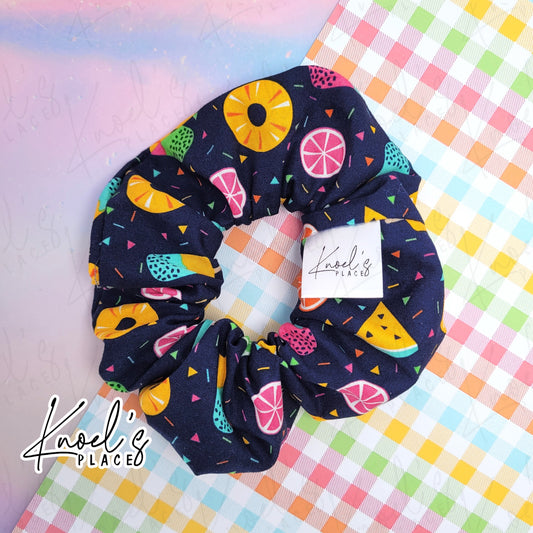 Navy Neon Picnic Handmade Cotton Scrunchie