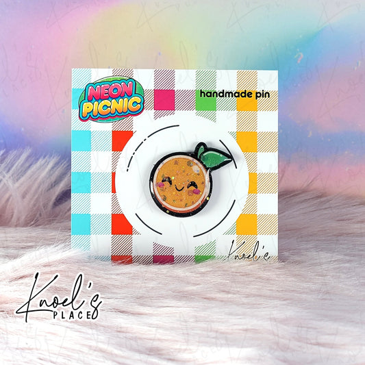 Clem Orange Pin | Neon Picnic Character Handmade Pin