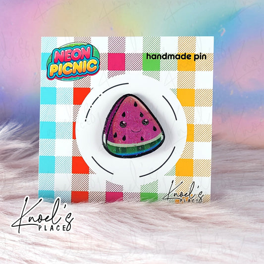 Mel Watermelon Pin | Neon Picnic Character Handmade Pin