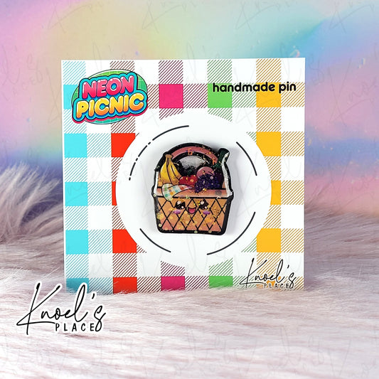 Snax the Picnic Basket Pin | Neon Picnic Character Handmade Pin